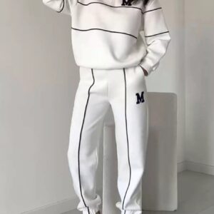 Full Size Striped Quarter Zip Top and Pants Set Plus Size