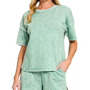 Zenana Halo Snow Washed Short Sleeve Tee and Shorts Set