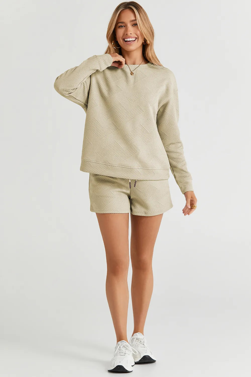 d1278395960e4fe8a654af18f45ed270-Max.jpg Double Take Full Size Texture Long Sleeve Top and Drawstring Shorts Set - Image 32
