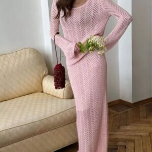Openwork Long Sleeve Knit Top and Skirt Set