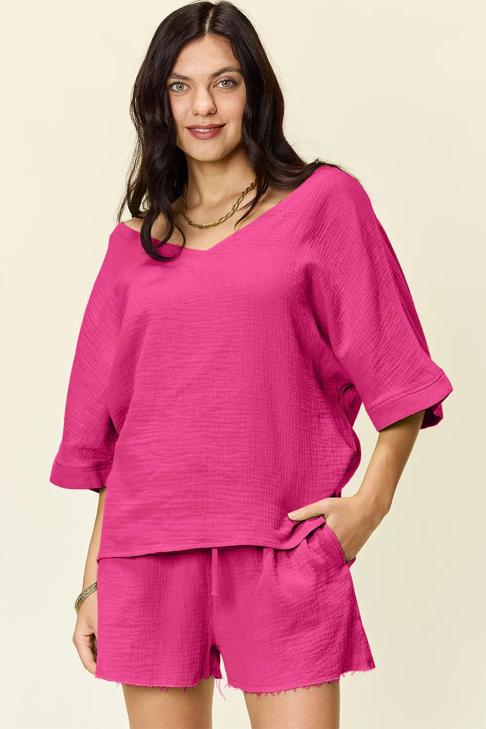 d1f55022-f2f4-438b-b47a-44b74fe89c0e-Max.jpg Double Take Texture Half Sleeve T-Shirt and Drawstring Shorts Set - Image 17