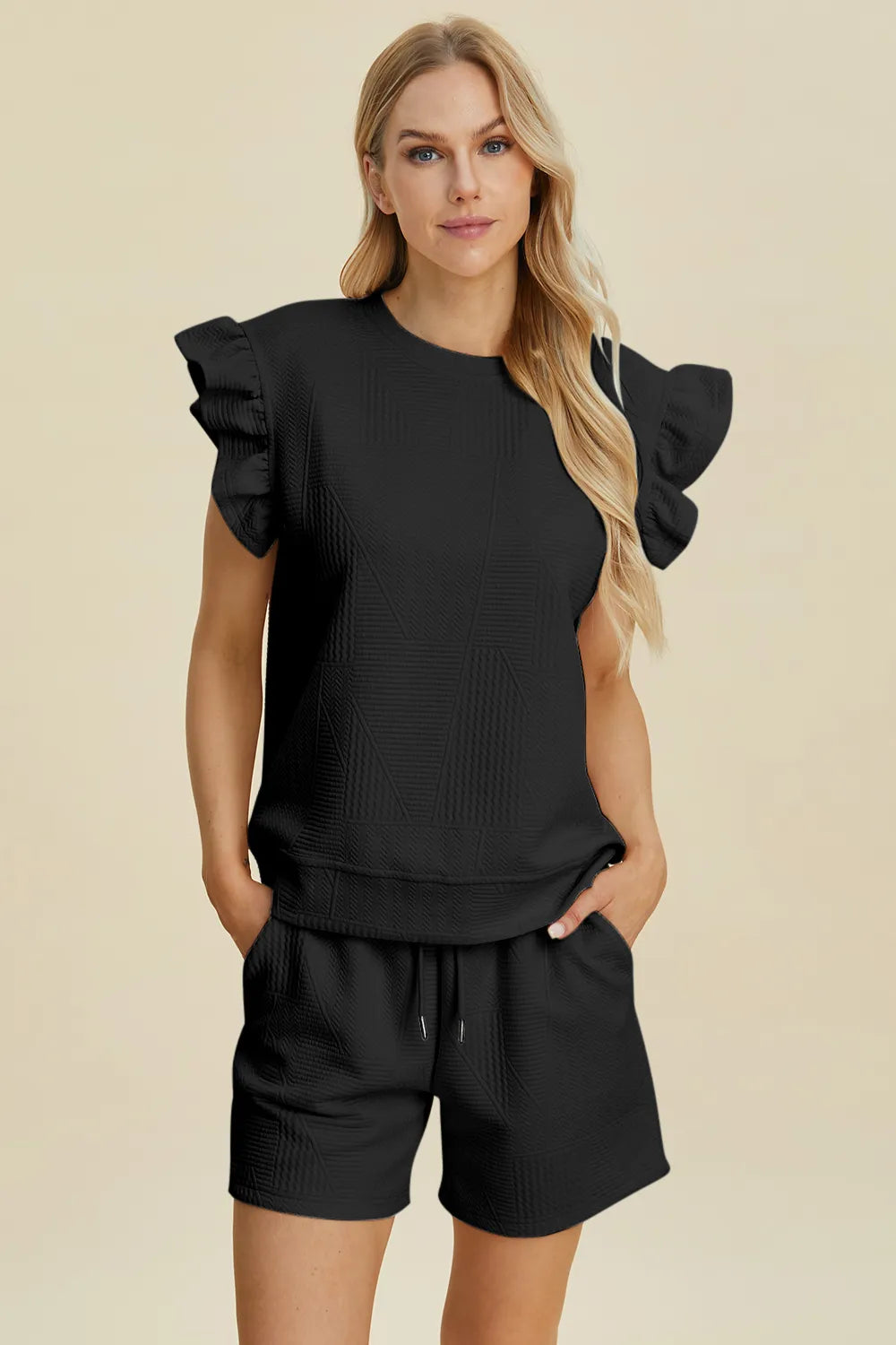 d3db7288-3ee6-4d3a-bb07-d2e68c2f2f18-Max.jpg Double Take Full Size Texture Round Neck Ruffle Sleeve Top and Shorts Set - Image 16