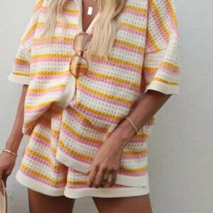 Openwork Button Up Top and Shorts Set