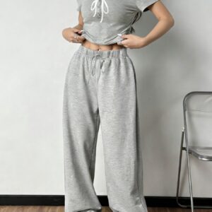 Tie Front Short Sleeve Top and Pants Set