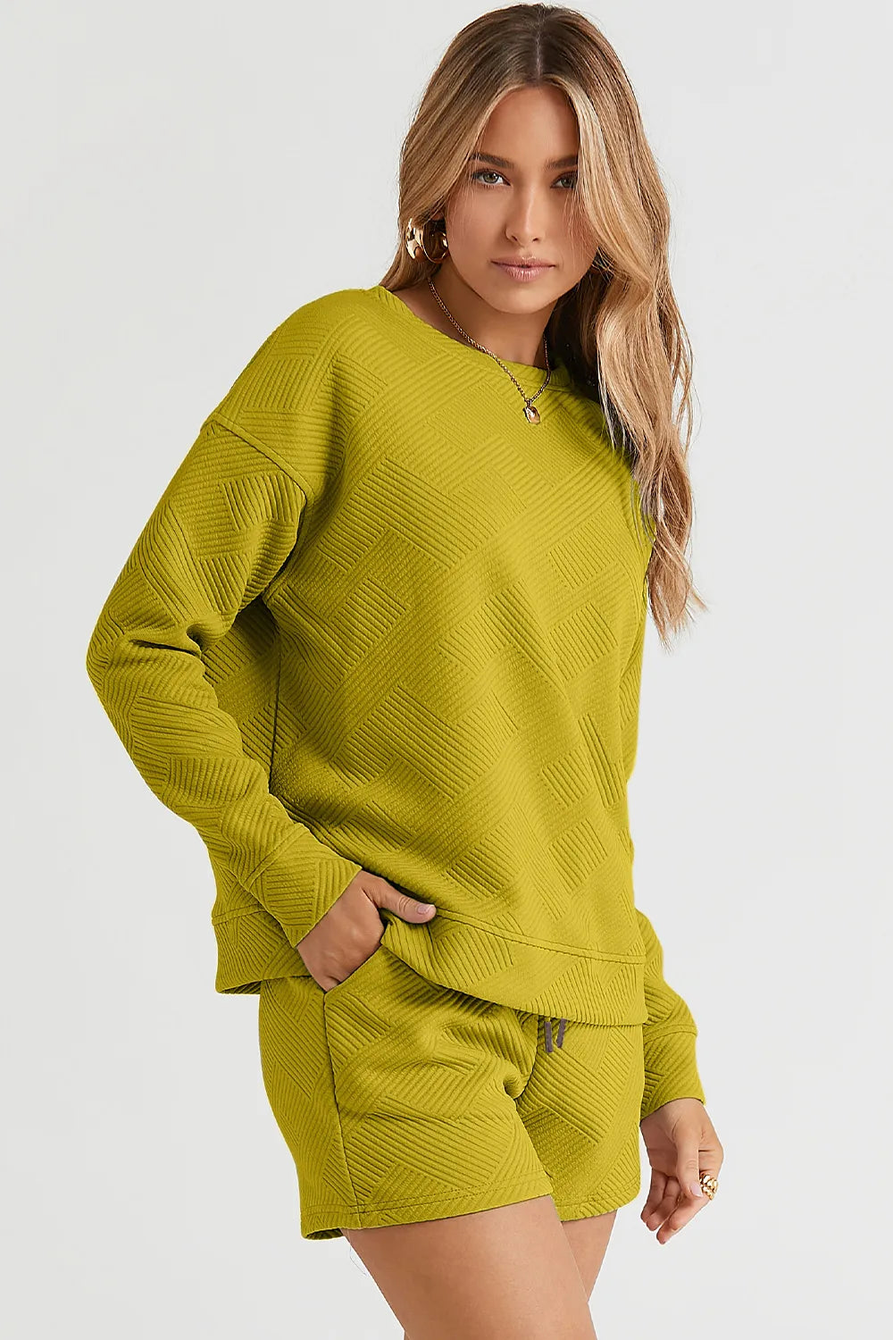 e0fa1cddd20f4de4bbed2de40d2cc439-Max.jpg Double Take Full Size Texture Long Sleeve Top and Drawstring Shorts Set - Image 23