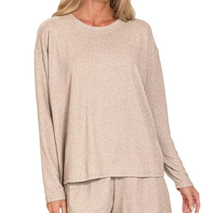 Zenana Soft Melange Long Sleeve Tee and Shorts Set