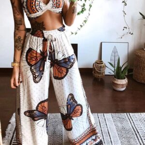 Boho Butterfly Print Top and Pants Set