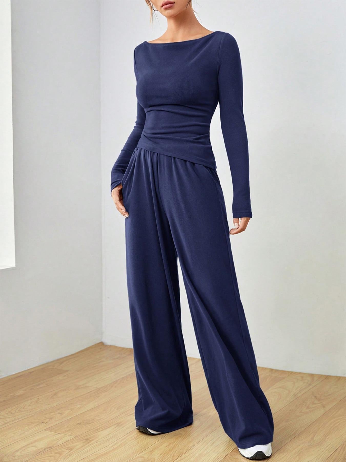 e5fc9d83307a47c48af1bb196ab4aa7c-Max.jpg Long Sleeve Top and Wide Leg Pants Set - Image 2