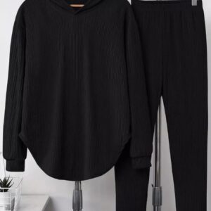 Textured Long Sleeve Hoodie and Pants Set
