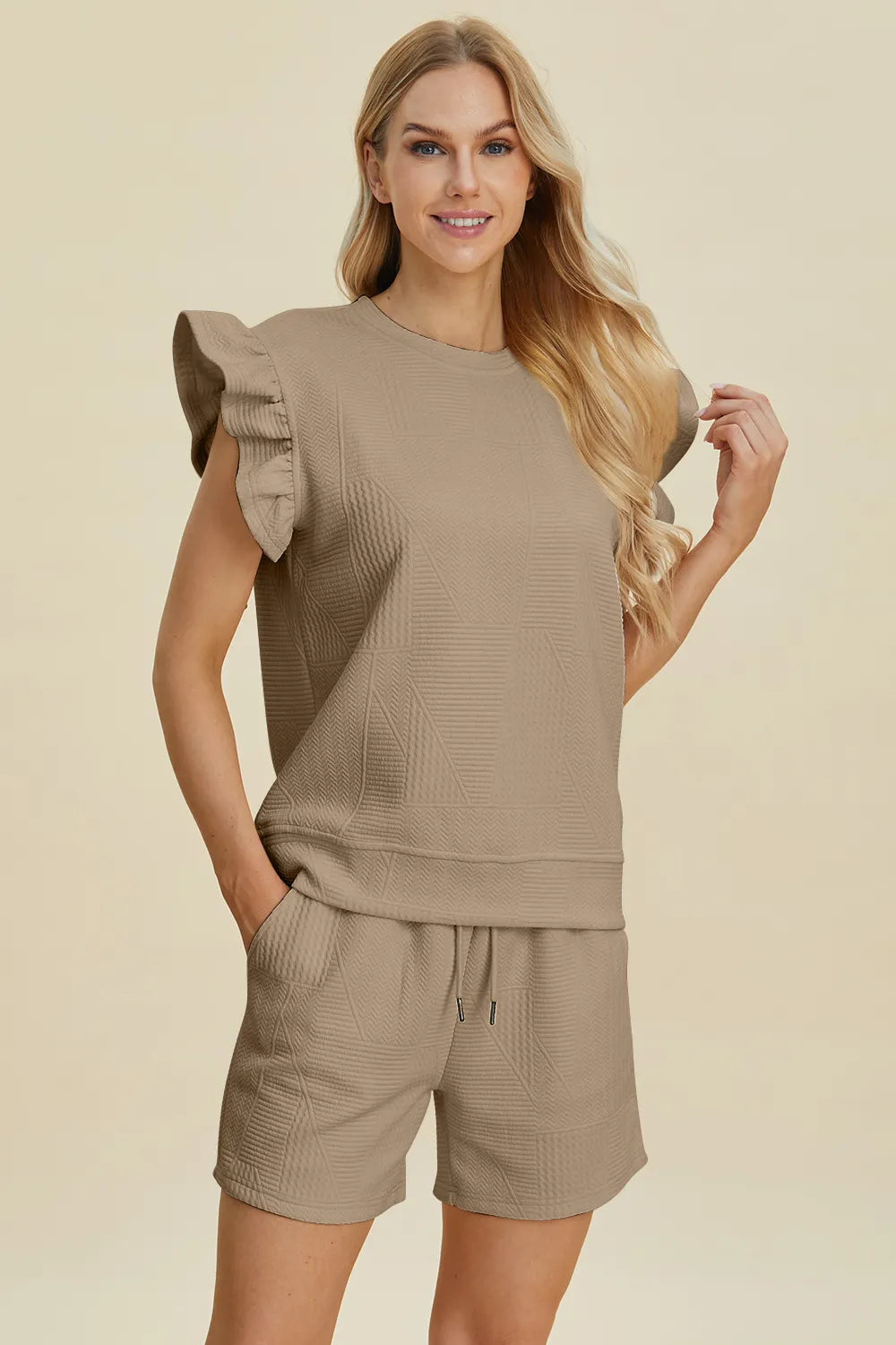e8010d9f-7e52-4bee-be6b-600e1523291e-Max.jpg Double Take Full Size Texture Round Neck Ruffle Sleeve Top and Shorts Set - Image 12