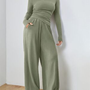 Casual Long Sleeve Top & Wide Leg Pants Set