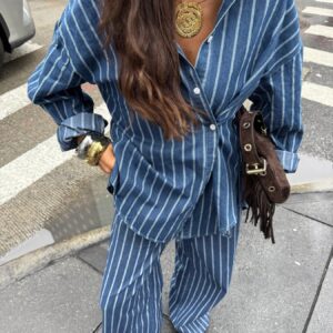 Striped Button Up Shirt and Pants Set