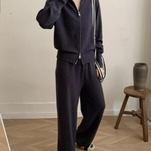Zip Up Outerwear and Wide Leg Pants Set