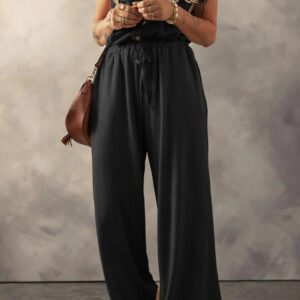 Knotted Straps Button Textured Drawstring Jumpsuit