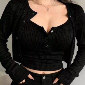 Ribbed Knit Cardigan & Tank Top Set