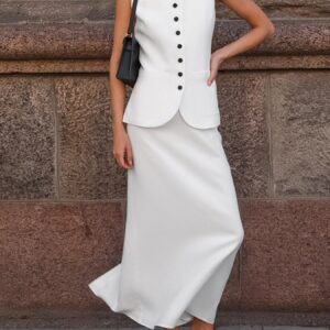 Button Up Vest and Maxi Skirt Set
