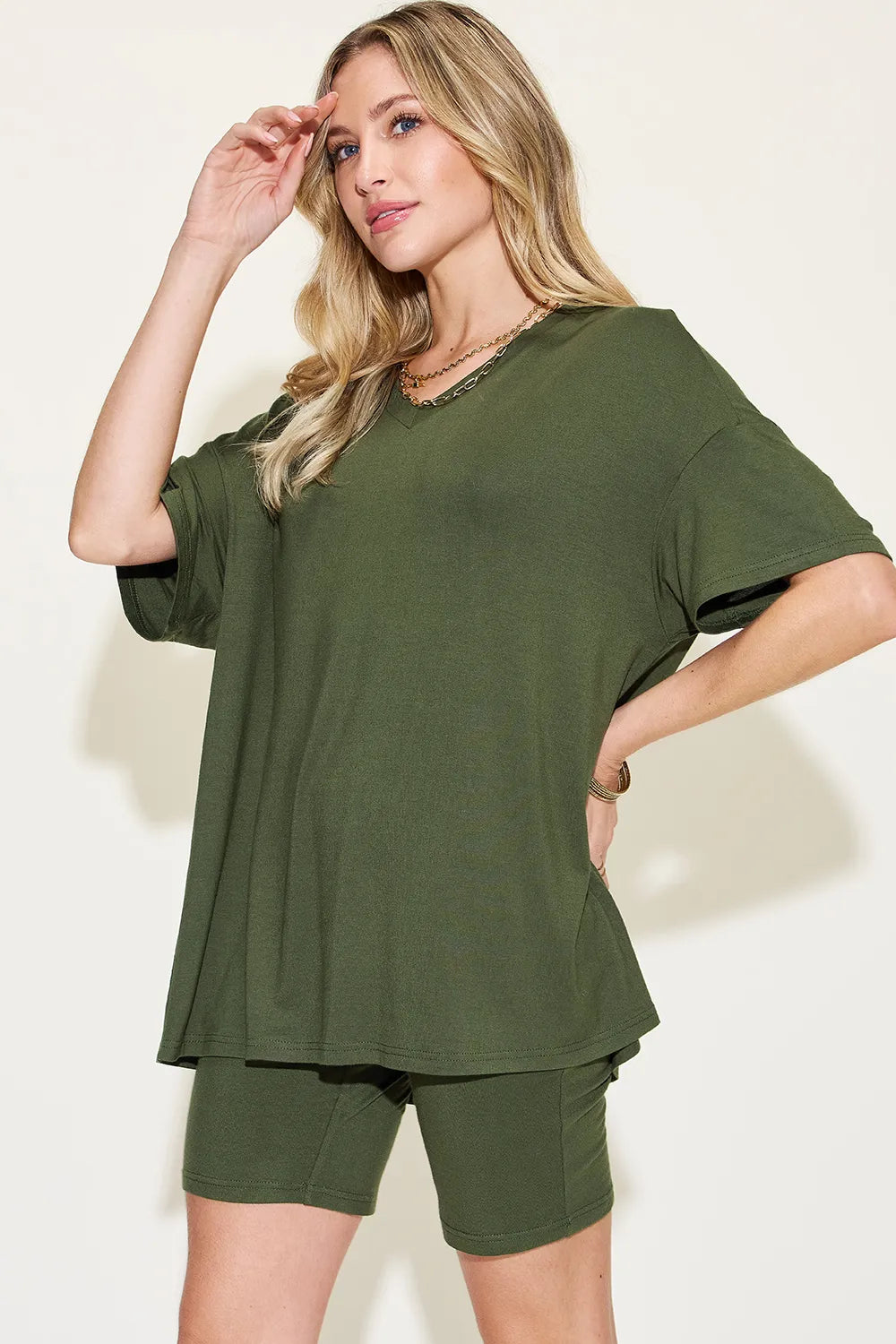 ecad0374-1bf2-4ef3-bd7d-2bfddaebdce3-Max.jpg Basic Bae Full Size V-Neck Drop Shoulder T-Shirt and Shorts Set - Image 22