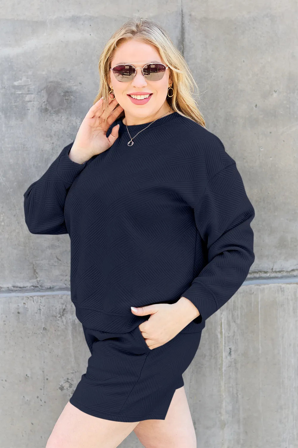 ecc1ea9a-55d5-43d1-a960-7c2856152826-Max.jpg Double Take Full Size Texture Long Sleeve Top and Drawstring Shorts Set - Image 12