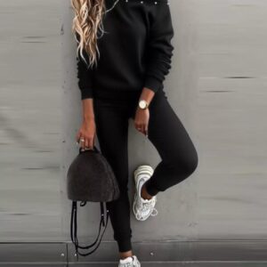 One-Shoulder Pearl Embellished Top and Pants Set