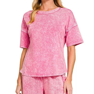 Zenana Halo Snow Washed Short Sleeve Tee and Shorts Set