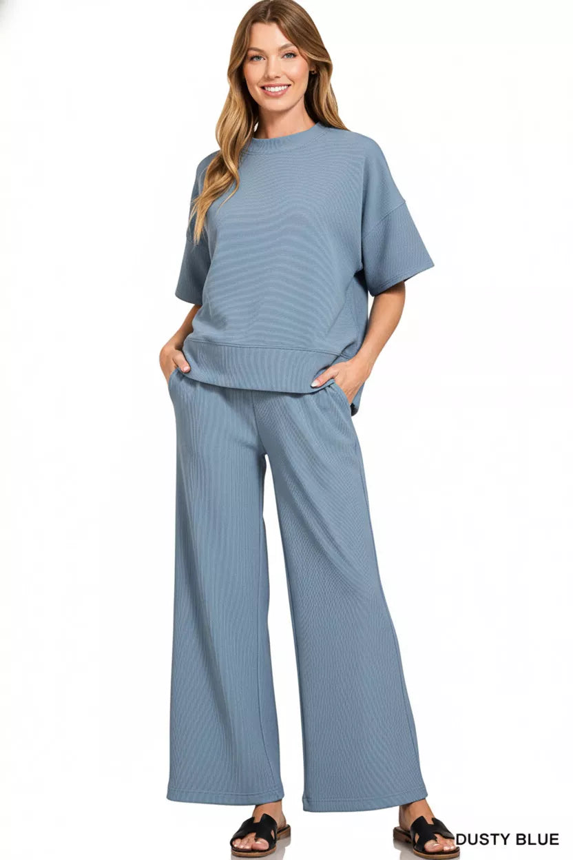 ef102bba-1338-42e4-bcc6-f67040d5dbda-Max-Origin.jpg Zenana Ribbed Round Neck Tee & Pants Set - Image 2