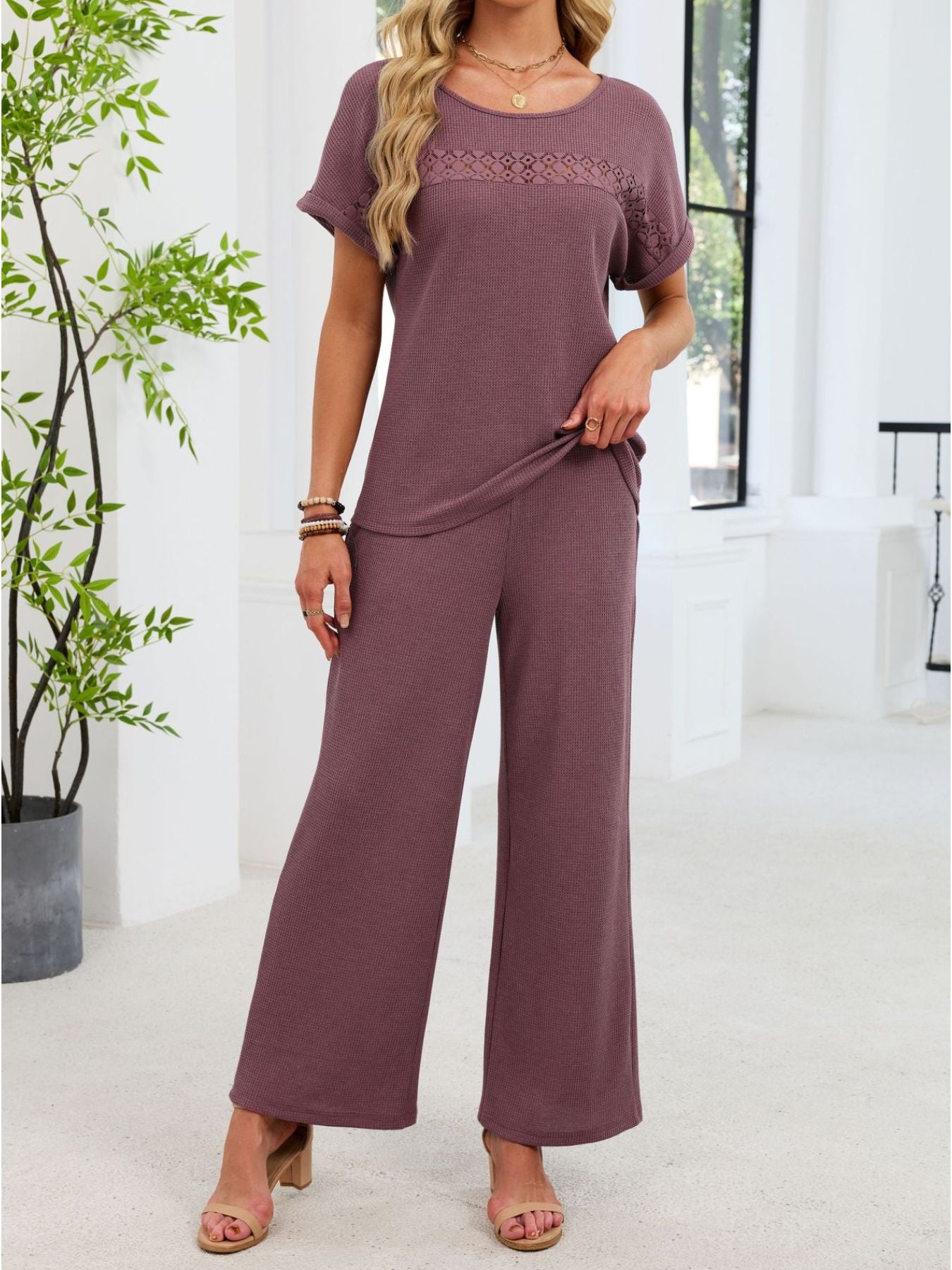 f46d7ef5-cdd8-40fc-b5fd-0afc379f4a99-Max.jpg Lace Detail Short Sleeve Top and Pants Set - Image 5