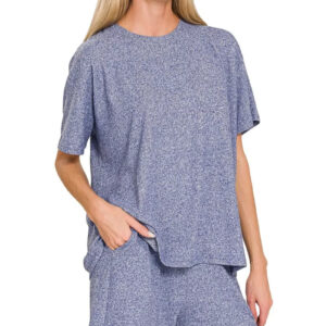 Zenana Soft Melange Short Sleeve Tee and Shorts Set