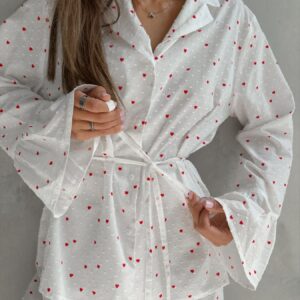 Heart Print Long Sleeve and Pants Lounge Set